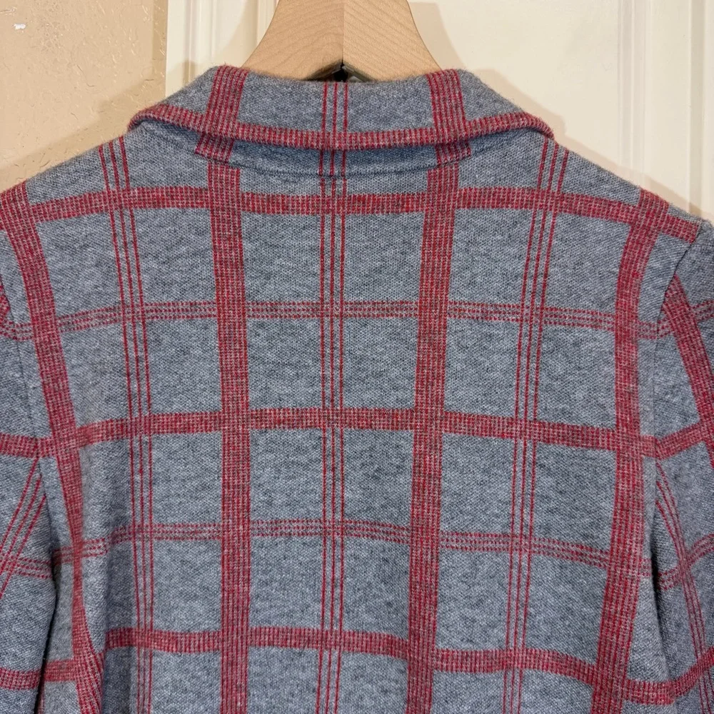 Anthropologie Moth Gray Red Plaid Collared Sweater Jacket - Picture 8 of 16